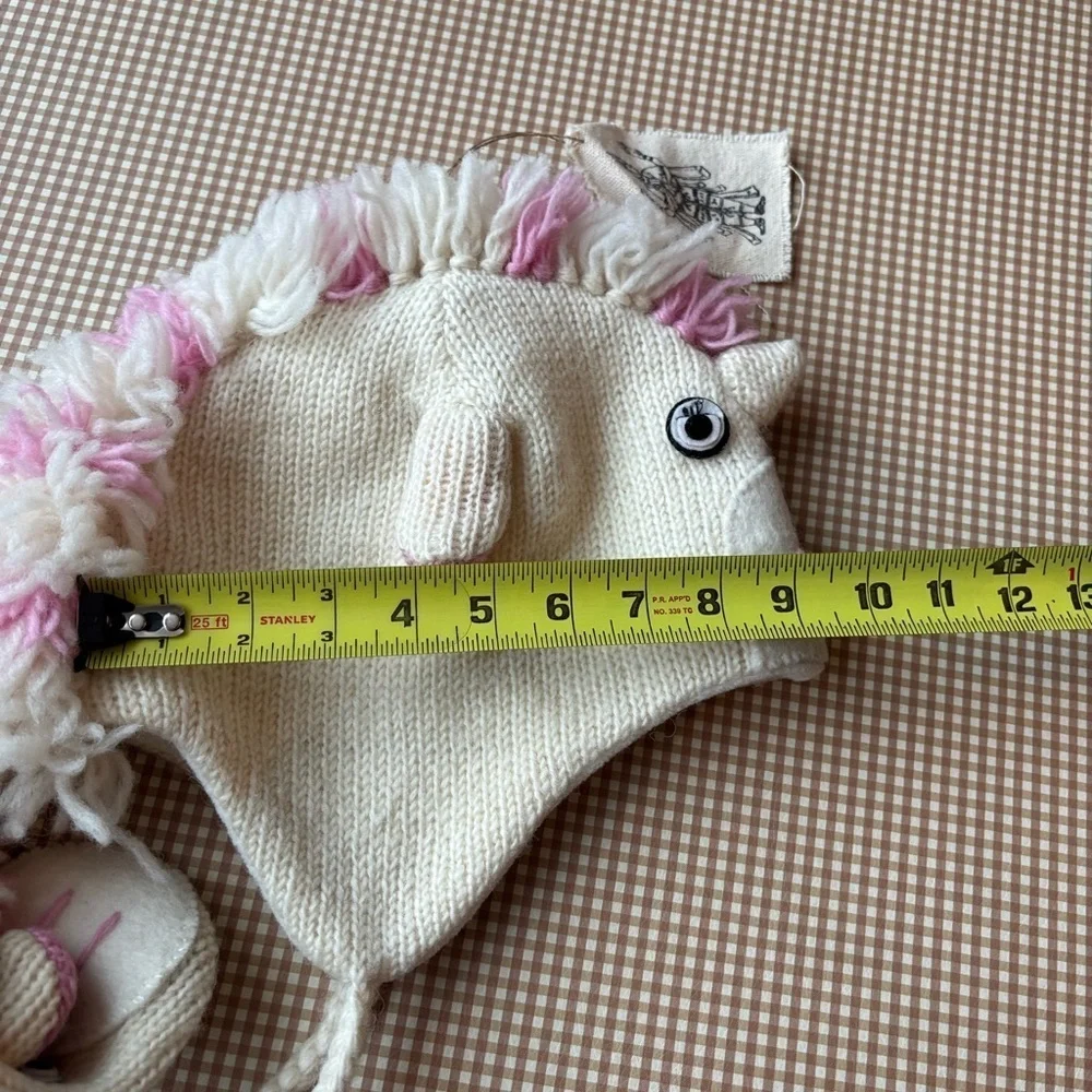 Nirvana Designs Unicorn Hat.Hand Knit + Mittens. wool. Handmade.NEW.M/L youth‎